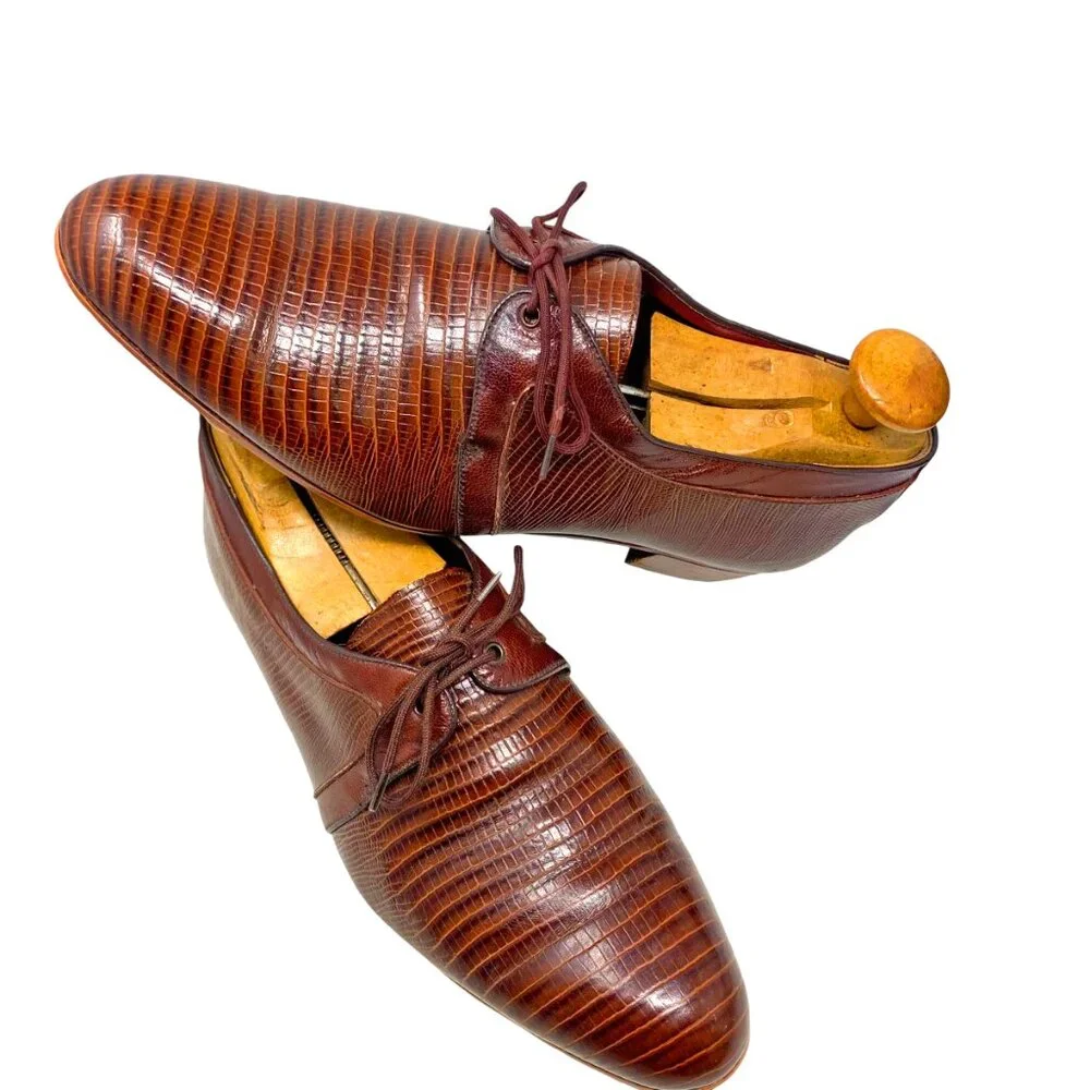 Vintage Rodolfo‎ Valentino Collection Brown Embossed Leather Dress Shoe